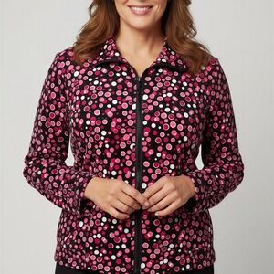 Vintage Y2K Laura Ashley Pink and Black Polka Dot Zip-Up  Sequin Jacket  -- 1X